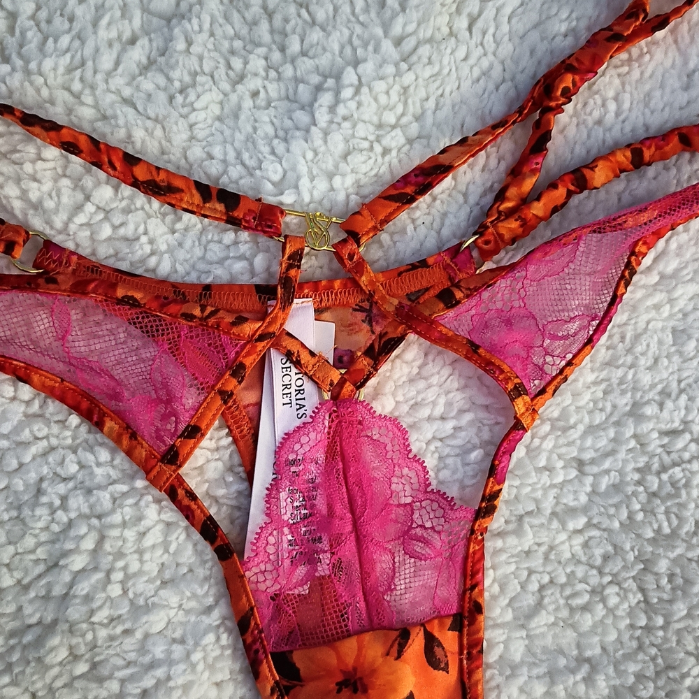 Victoria's Secret Vibrant Pink and Orange Lace Panties